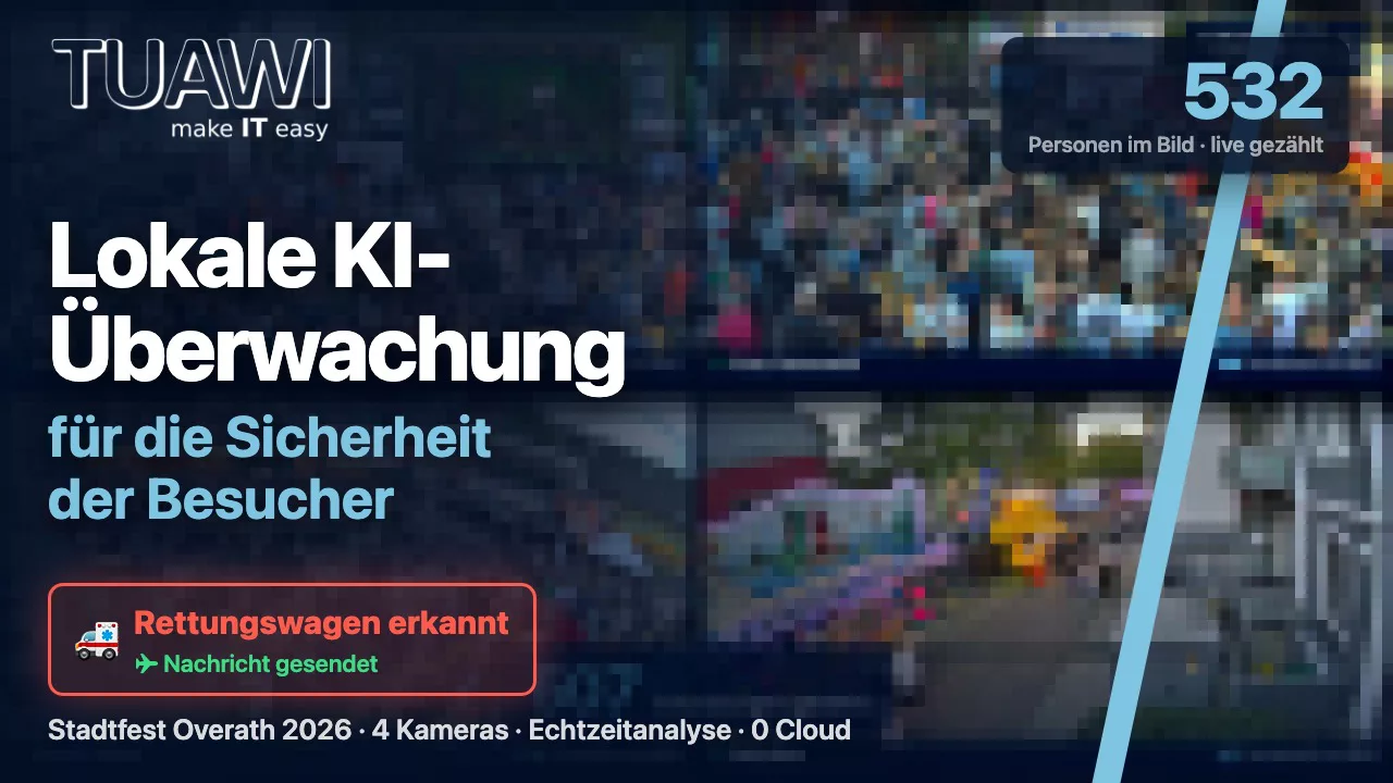 Vorschaubild: Stadtfest Overath 2026: Videoüberwachung mit lokaler KI, KI zählt und meldet, komplett lokal (2:45)